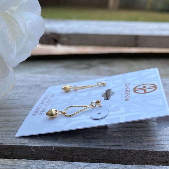 NWT GIANI BERNINI 18K GOLD HEART POST DROP EARRINGS - Picture 4 of 5